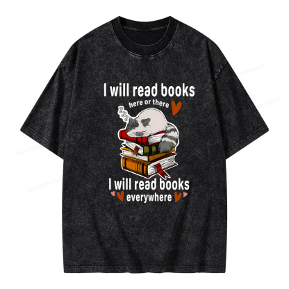 Pagewings I Will Read Books Here Or There Unisex Washed T-shirt