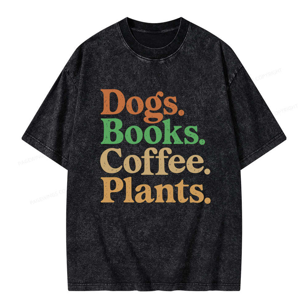Pagewings Dogs Books Coffee Plants Unisex Washed T-shirt