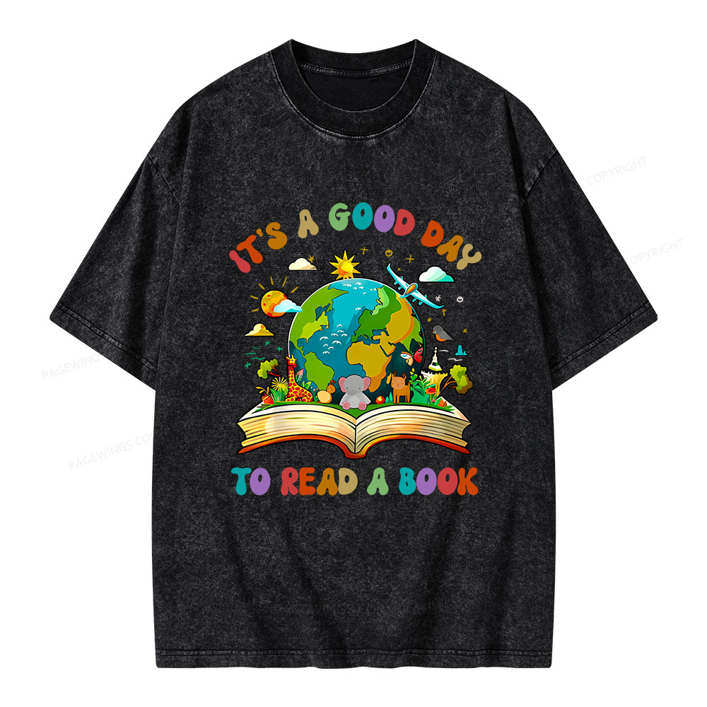 Pagewings It's a Good Day to Read a Book Unisex Washed T-shirt