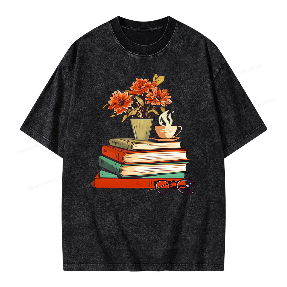 Pagewings Flowers And Some Books Unisex Washed T-shirt