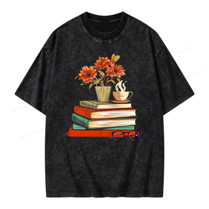 Pagewings Flowers And Some Books Unisex Washed T-shirt