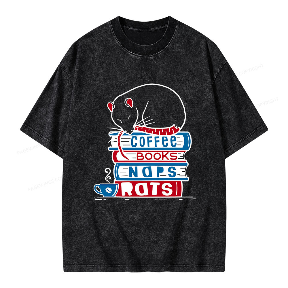 Pagewings Coffee Books Naps Rats Unisex Washed T-shirt