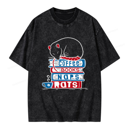 Pagewings Coffee Books Naps Rats Unisex Washed T-shirt