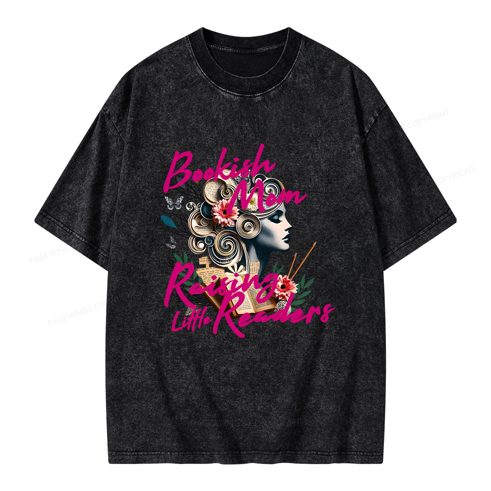 Pagewings Bookish Mom Raising Little Readers Unisex Washed T-shirt