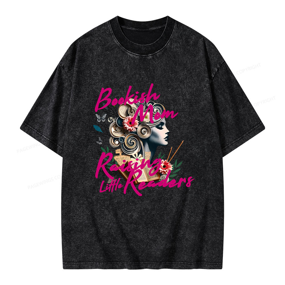 Pagewings Bookish Mom Raising Little Readers Unisex Washed T-shirt