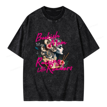 Pagewings Bookish Mom Raising Little Readers Unisex Washed T-shirt