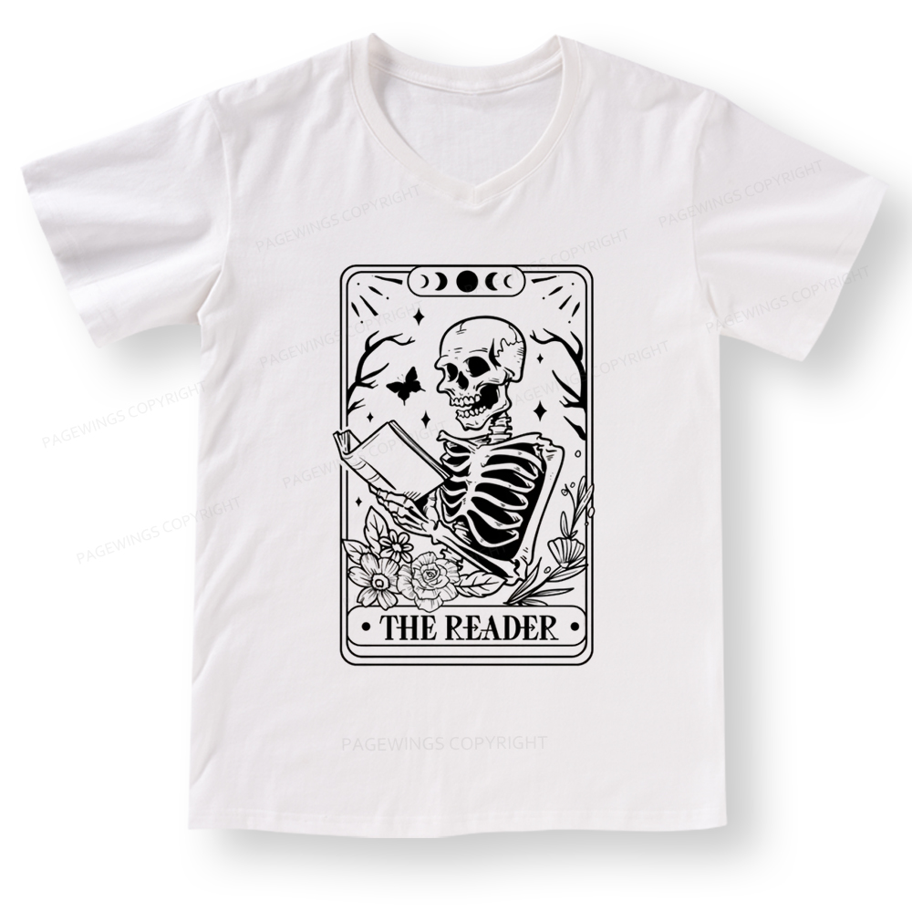 Pagewings Halloween The Reader Tarot Card V-neck T-shirt