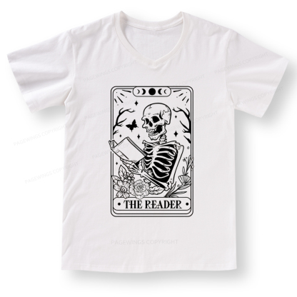 Pagewings Halloween The Reader Tarot Card V-neck T-shirt
