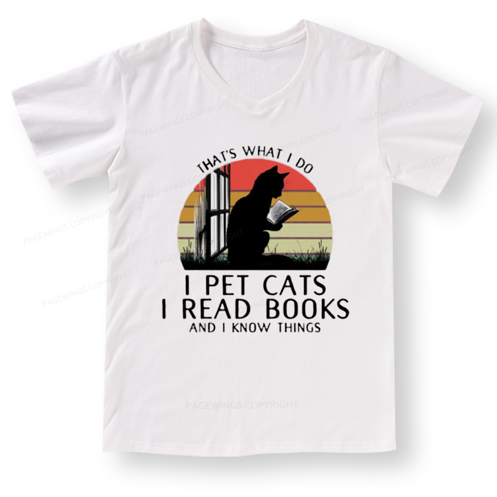 Pagewings Cat And Book V-neck T-shirt