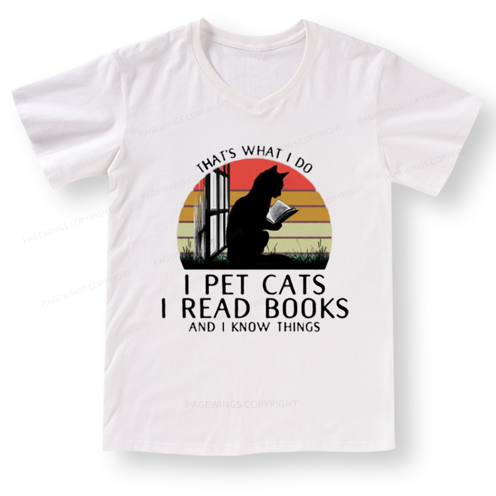 Pagewings Cat And Book V-neck T-shirt