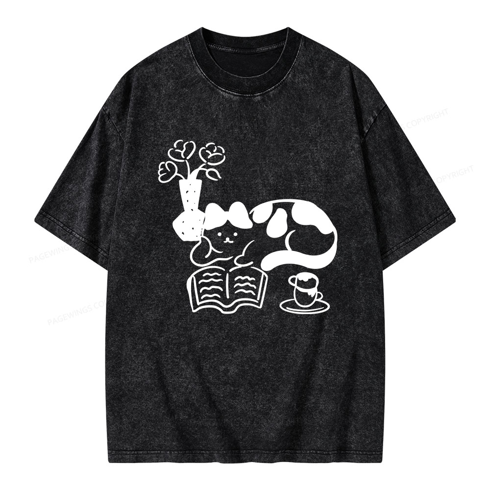 Pagewings The Cat Who Loves Reading Unisex Washed T-shirt