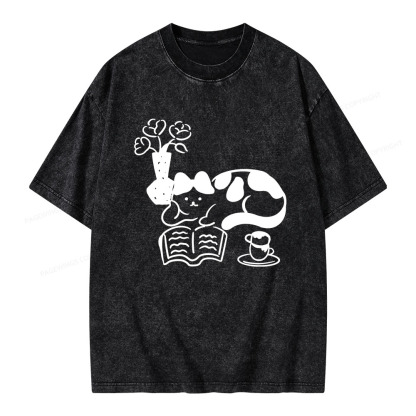 Pagewings The Cat Who Loves Reading Unisex Washed T-shirt