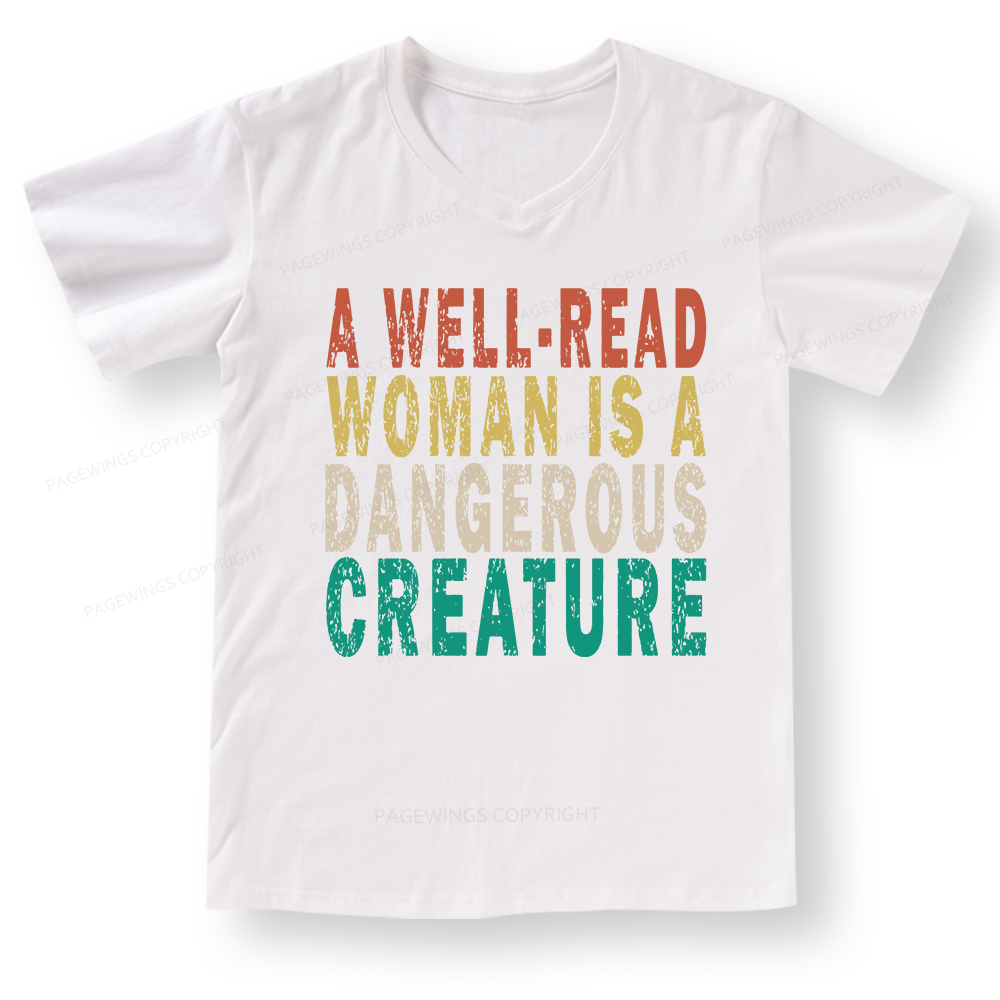 Pagewings A Well-Read Woman Is A Dangerous Creature V-neck T-shirt