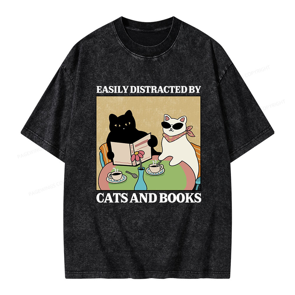 Pagewings Cats And Books Unisex Washed T-shirt