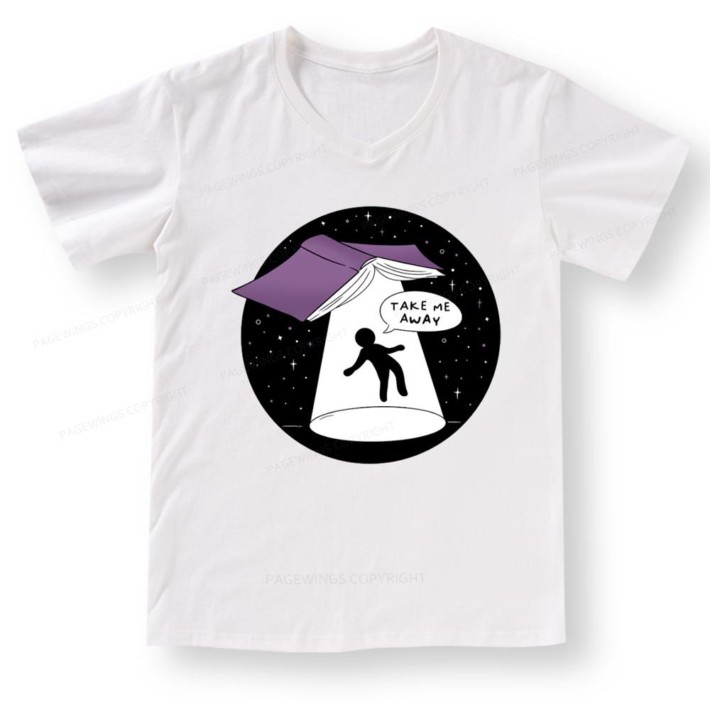 Pagewings Take Me Away Books V-neck T-shirt