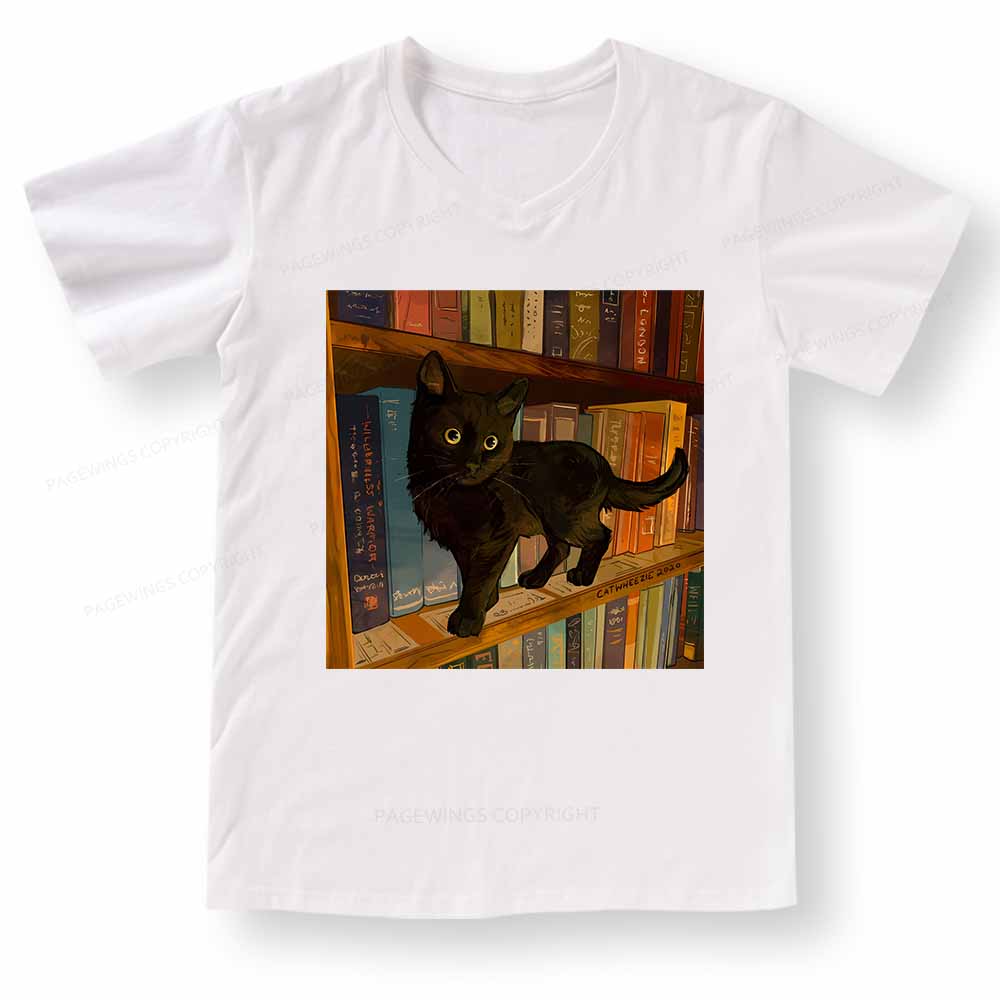 Pagewings  Little Library Cat V-neck T-shirt