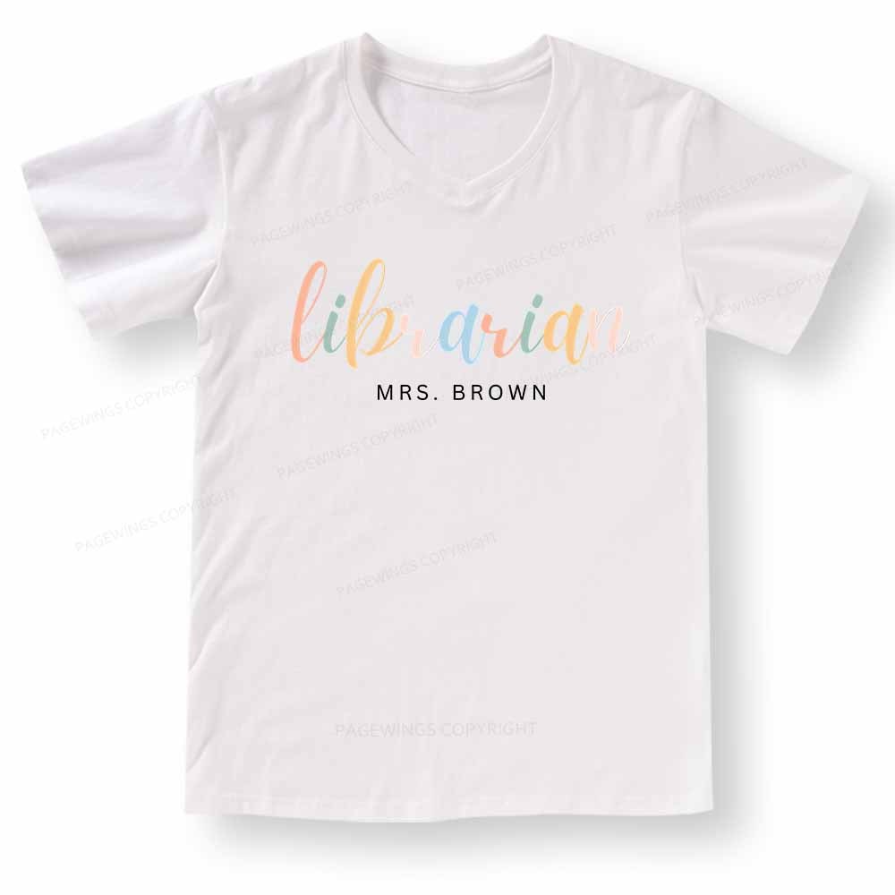 Pagewings Vintage Library Rainbow V-neck T-shirt