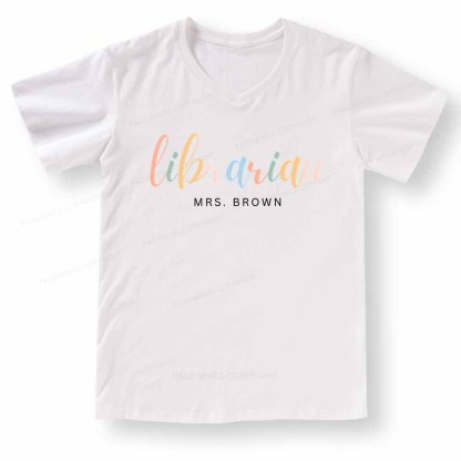 Pagewings Vintage Library Rainbow V-neck T-shirt
