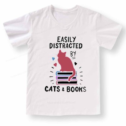 Pagewings Book Fun Cat Book Funny V-neck T-shirt 