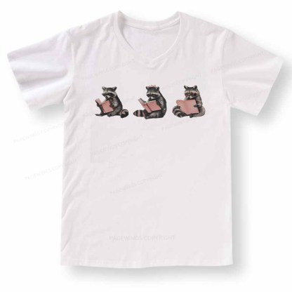 Pagewings Funny Raccoon Bookish Gift V-neck T-shirt