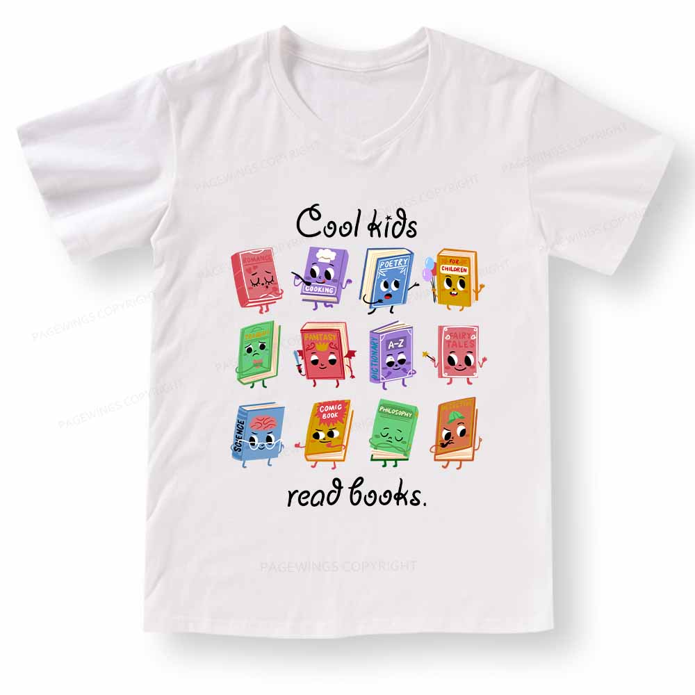 PagewingsCool Kids Read Books Gift V-neck T-shirt