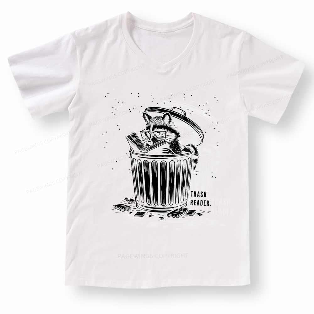 Pagewings Trash Reader Raccoon - Book Quote V-neck T-shirt