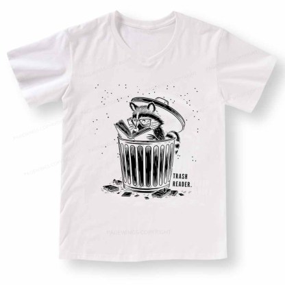 Pagewings Trash Reader Raccoon - Book Quote V-neck T-shirt