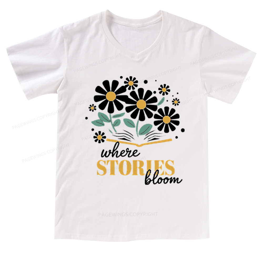 Pagewings Where Stories Bloom V-neck T-shirt