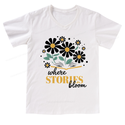 Pagewings Where Stories Bloom V-neck T-shirt