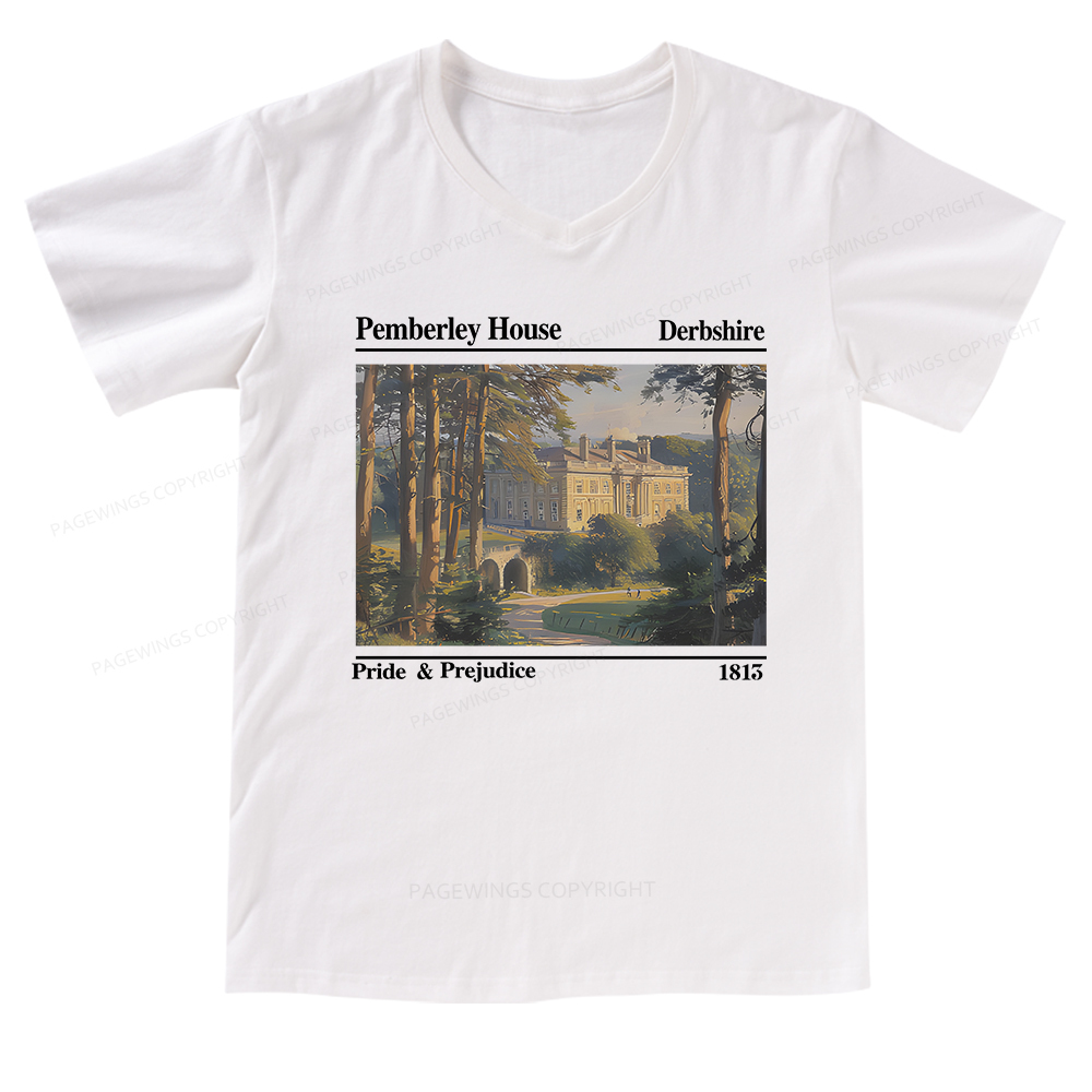 Pagewings Pride and Prejudice Pemberley House V-neck T-shirt