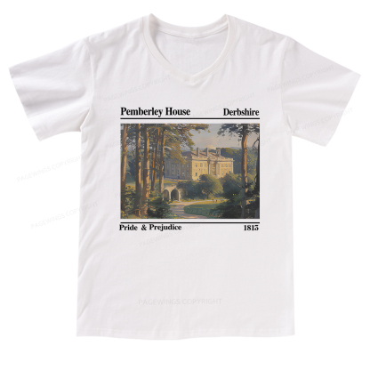Pagewings Pride and Prejudice Pemberley House V-neck T-shirt