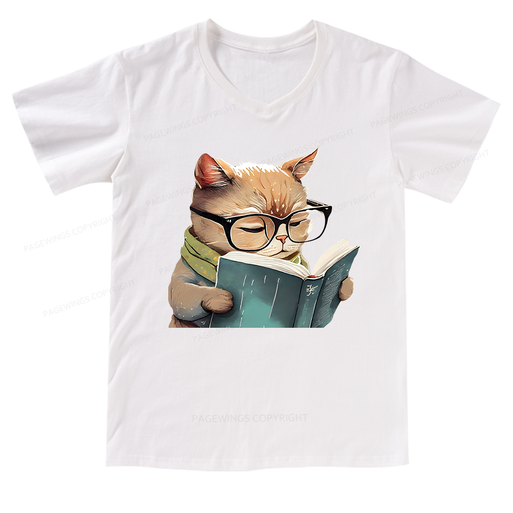 Pagewings Animals Reading Books V-neck T-shirt