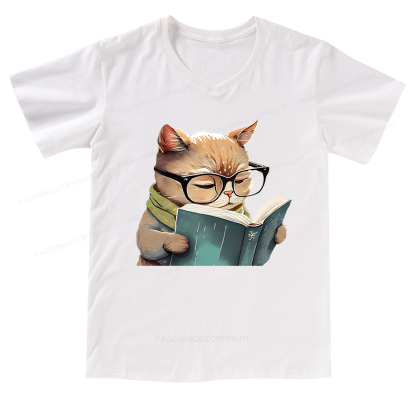 Pagewings Animals Reading Books V-neck T-shirt