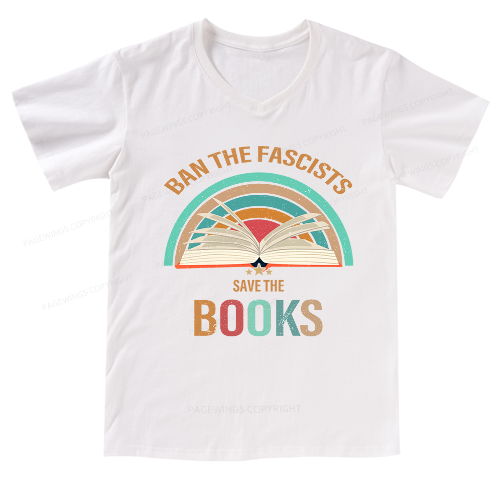 Pagewings Ban The Fascists Save The Book V-neck T-shirt 