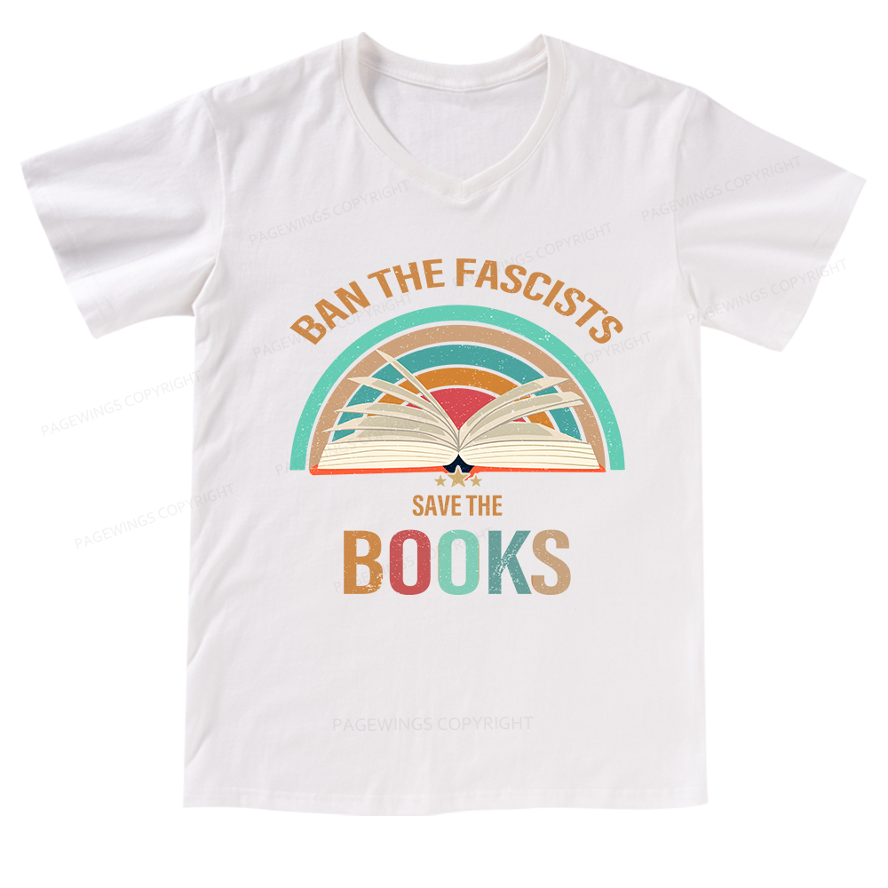 Pagewings Ban The Fascists Save The Book V-neck T-shirt