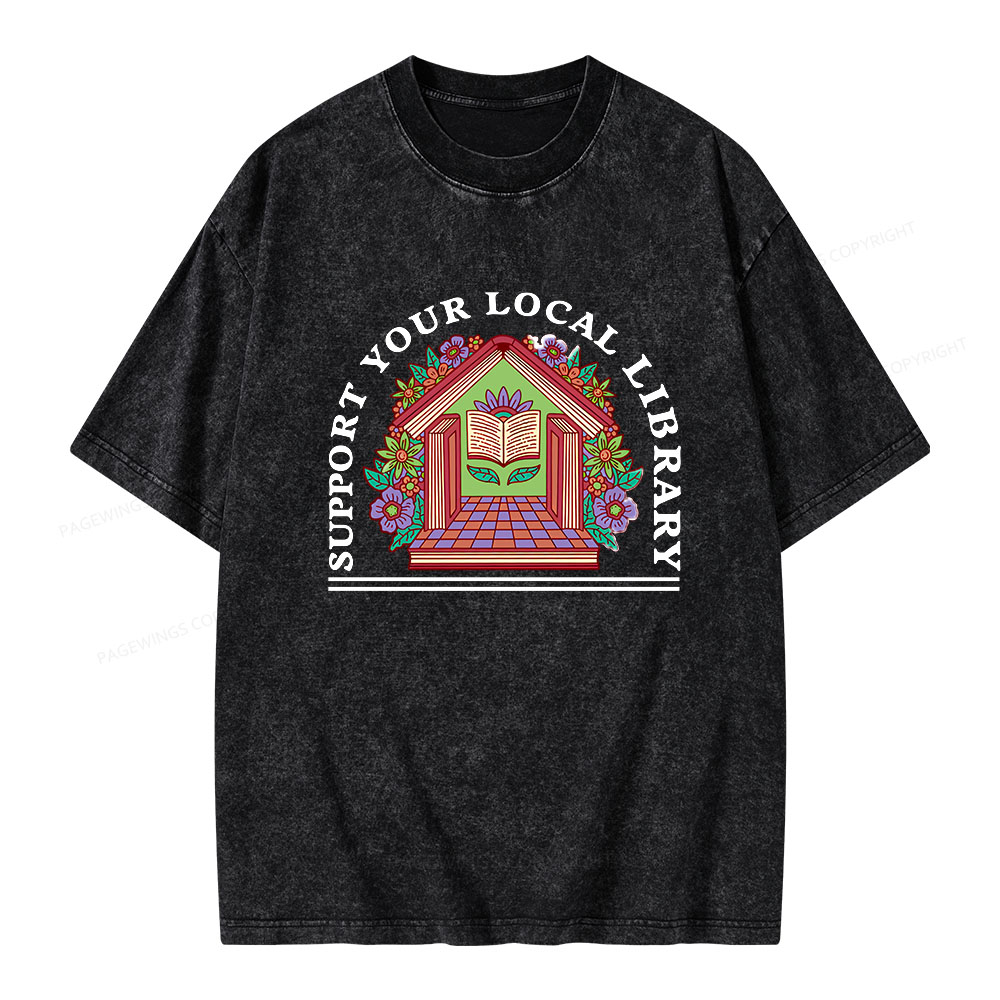 Pagewings Support Your Local Library Unisex Washed T-shirt