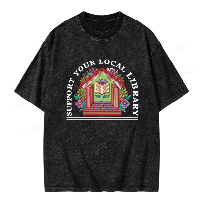 Pagewings Support Your Local Library Unisex Washed T-shirt