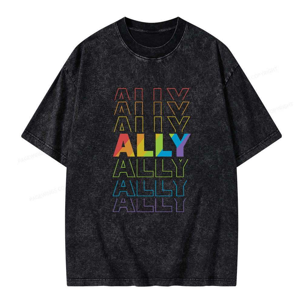 Pagewings LGBTQ Ally Unisex Washed T-shirt