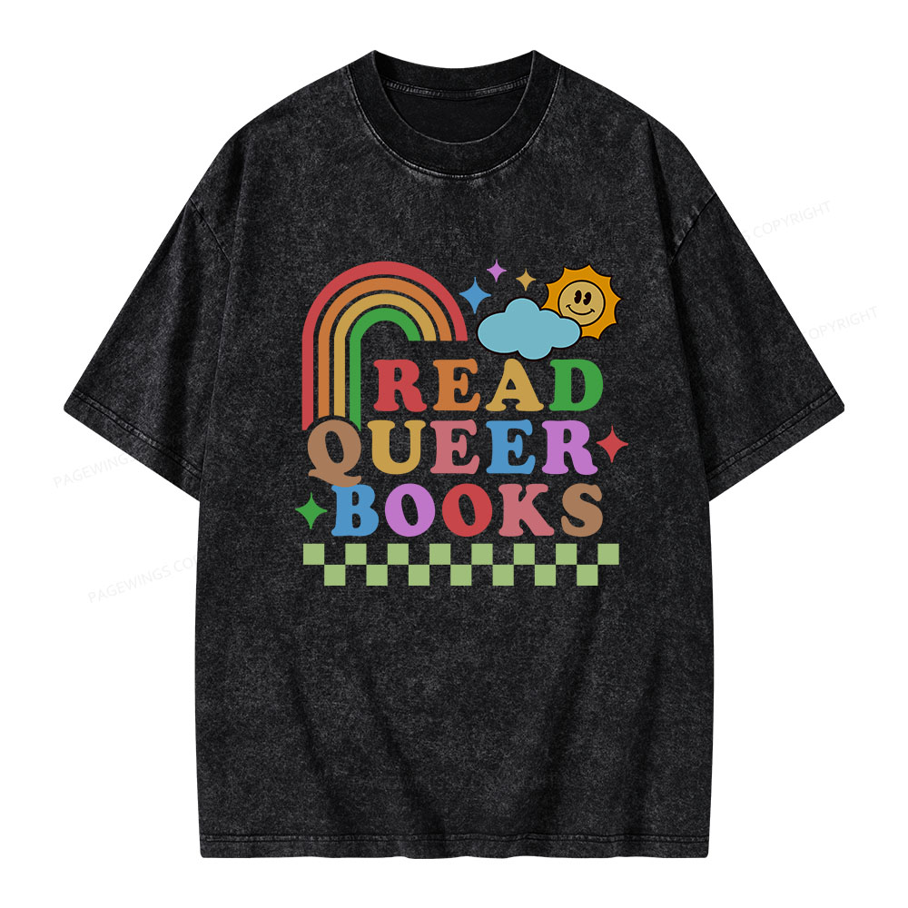 Pagewings Read Queer Books Unisex Washed T-shirt