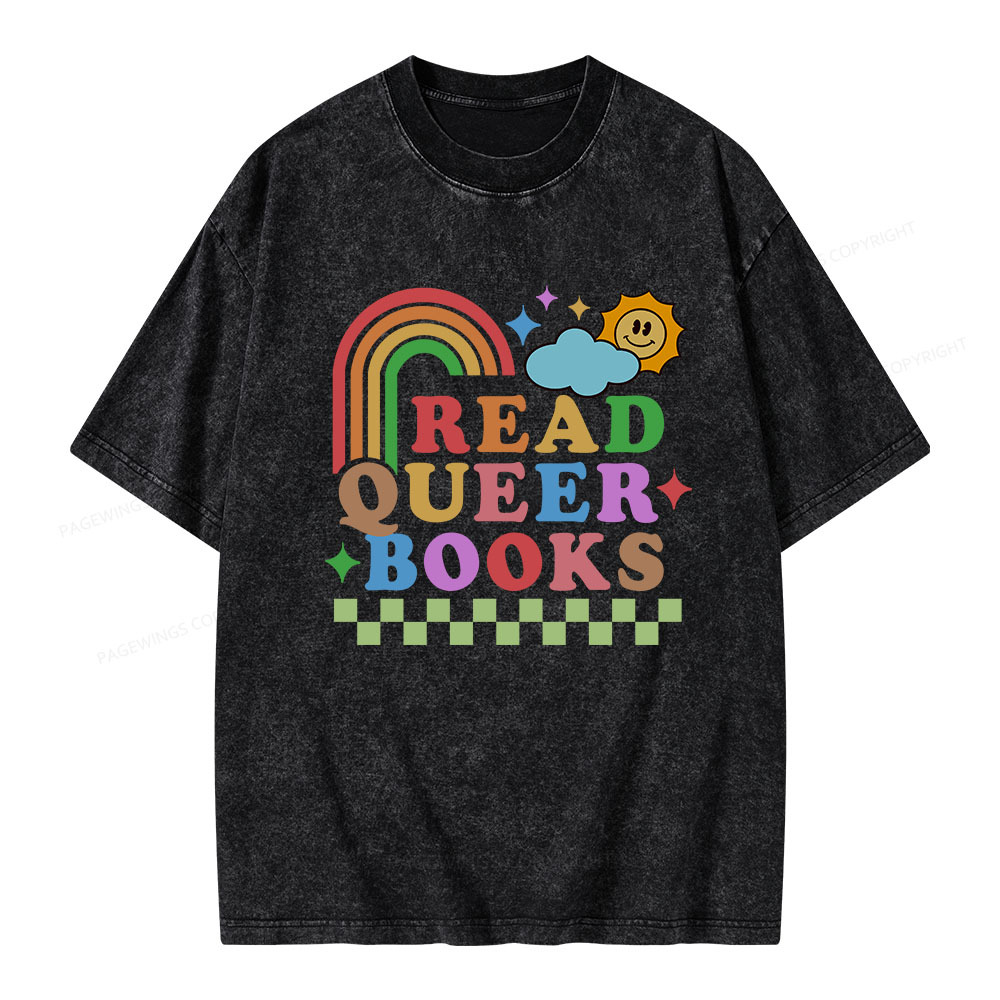 Pagewings Read Queer Books Unisex Washed T-shirt