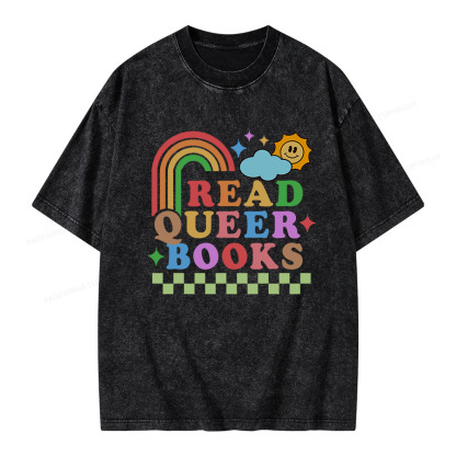 Pagewings Read Queer Books Unisex Washed T-shirt