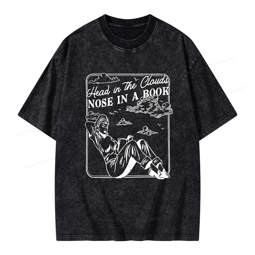 Pagewings Head In The Clouds Nose In A Book Unisex Washed T-shirt