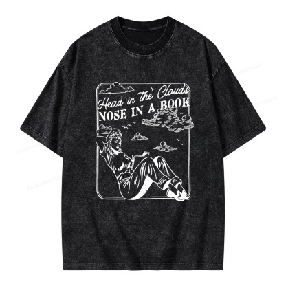 Pagewings Head In The Clouds Nose In A Book Unisex Washed T-shirt
