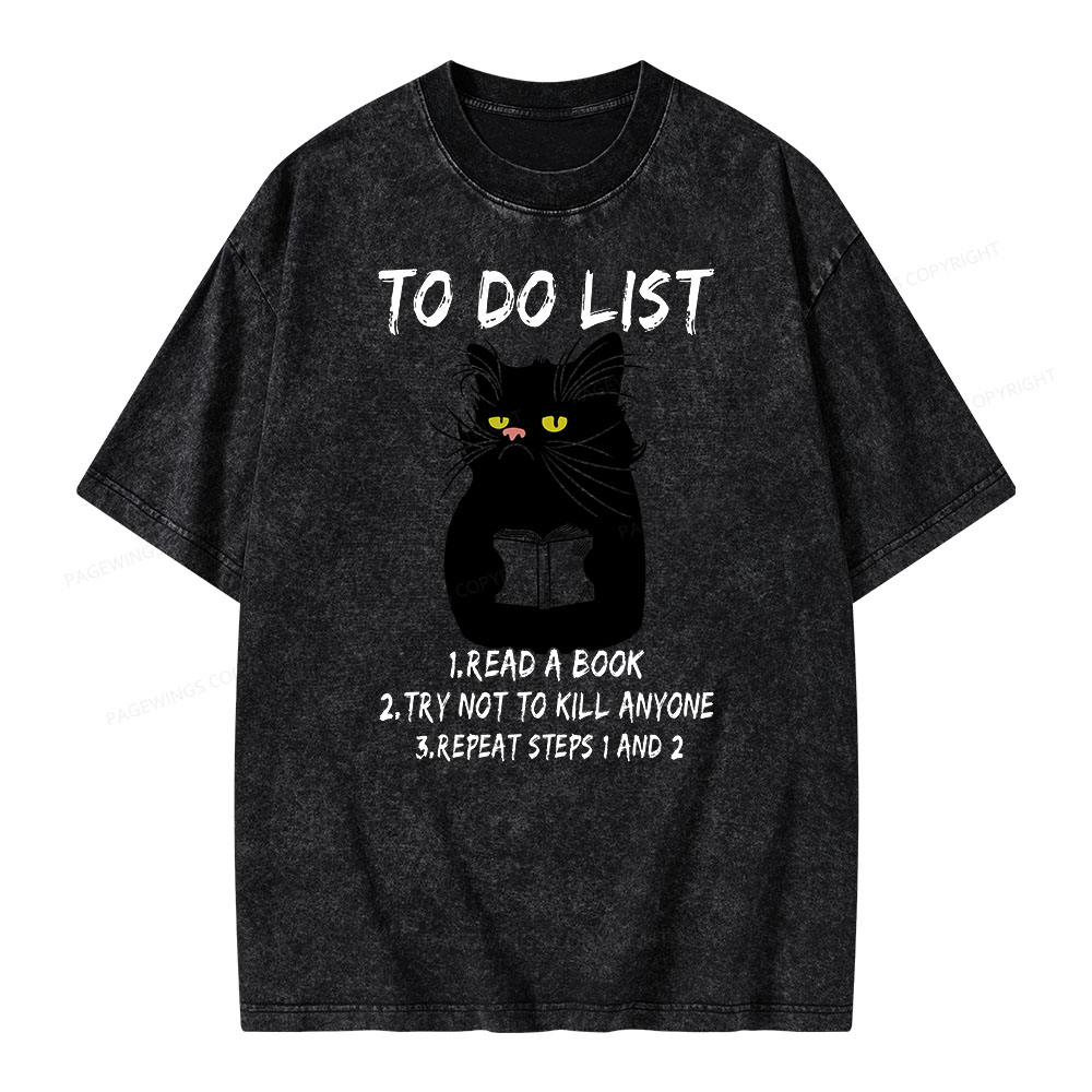 Pagewings Black Cat To Do List Unisex Washed T-shirt