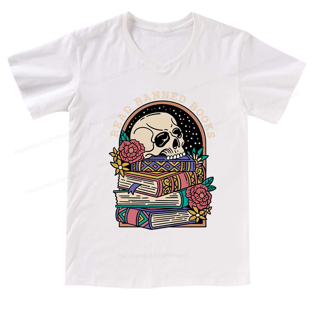 Pagewings Read Banned Book Floral V-neck T-shirt 