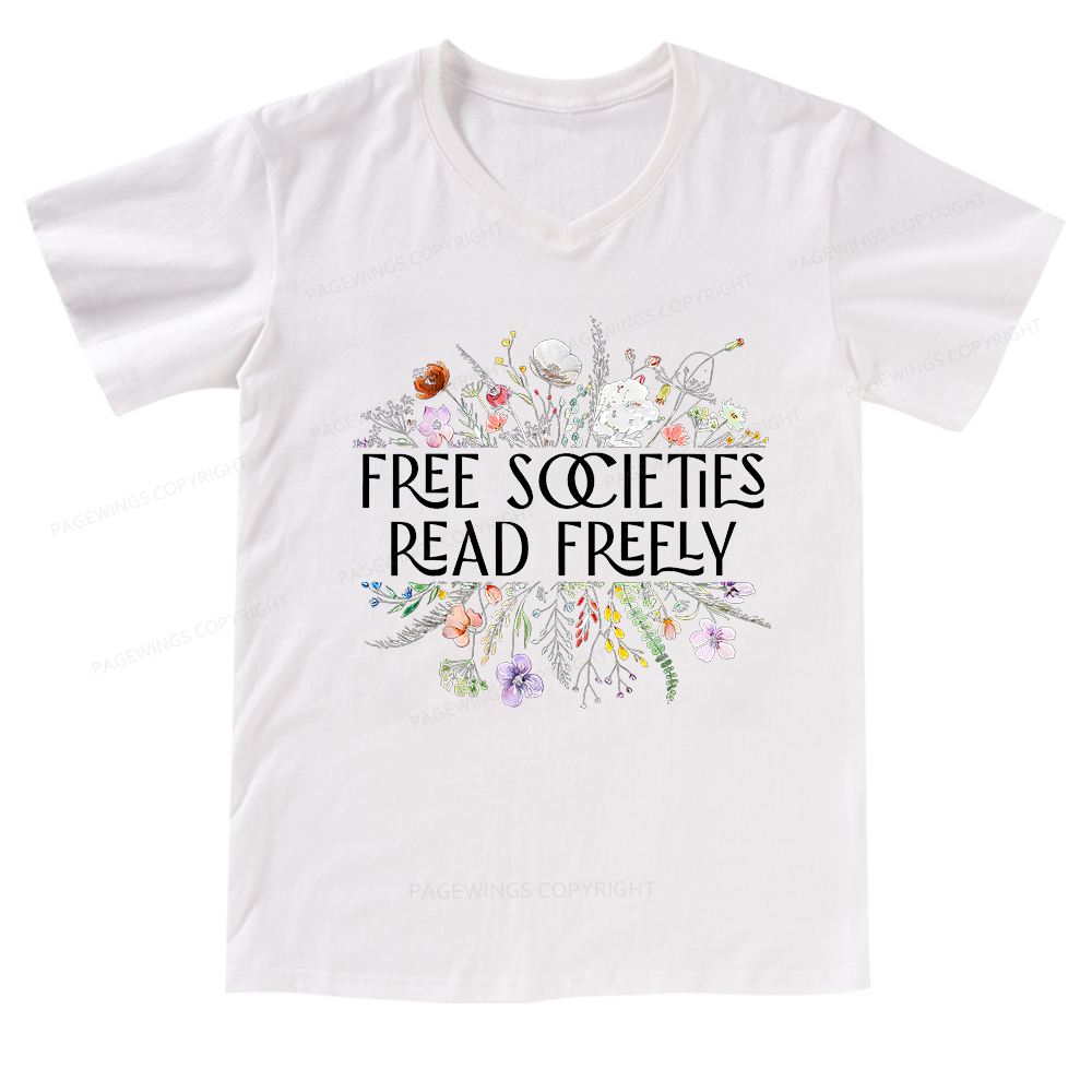 Pagewings Free Societies Read Freely V-neck T-shirt