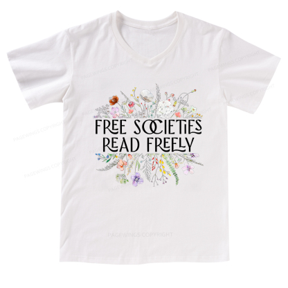 Pagewings Free Societies Read Freely V-neck T-shirt