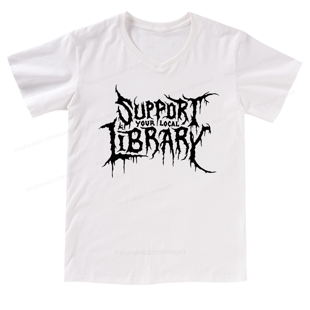 Pagewings Support Your Local Library V-neck T-shirt