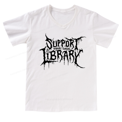 Pagewings Support Your Local Library V-neck T-shirt