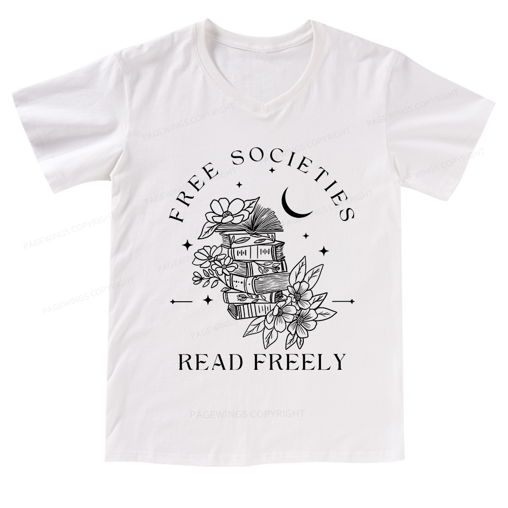 Pagewings Free Societies Read Freely Comfort Colors V-neck T-shirt